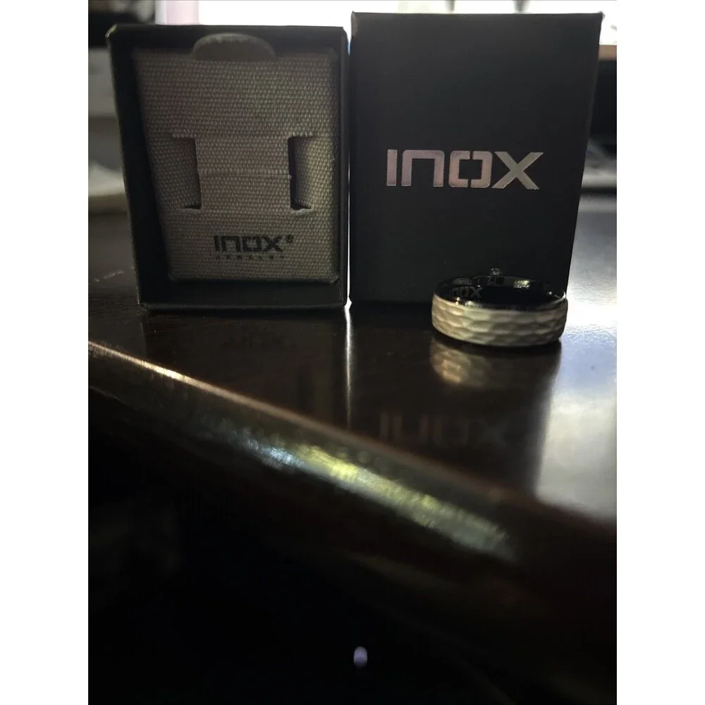 New Mens INOX Matte & Plated Black Textured Stainless Steel Ring $60 Sz 10 HOT!